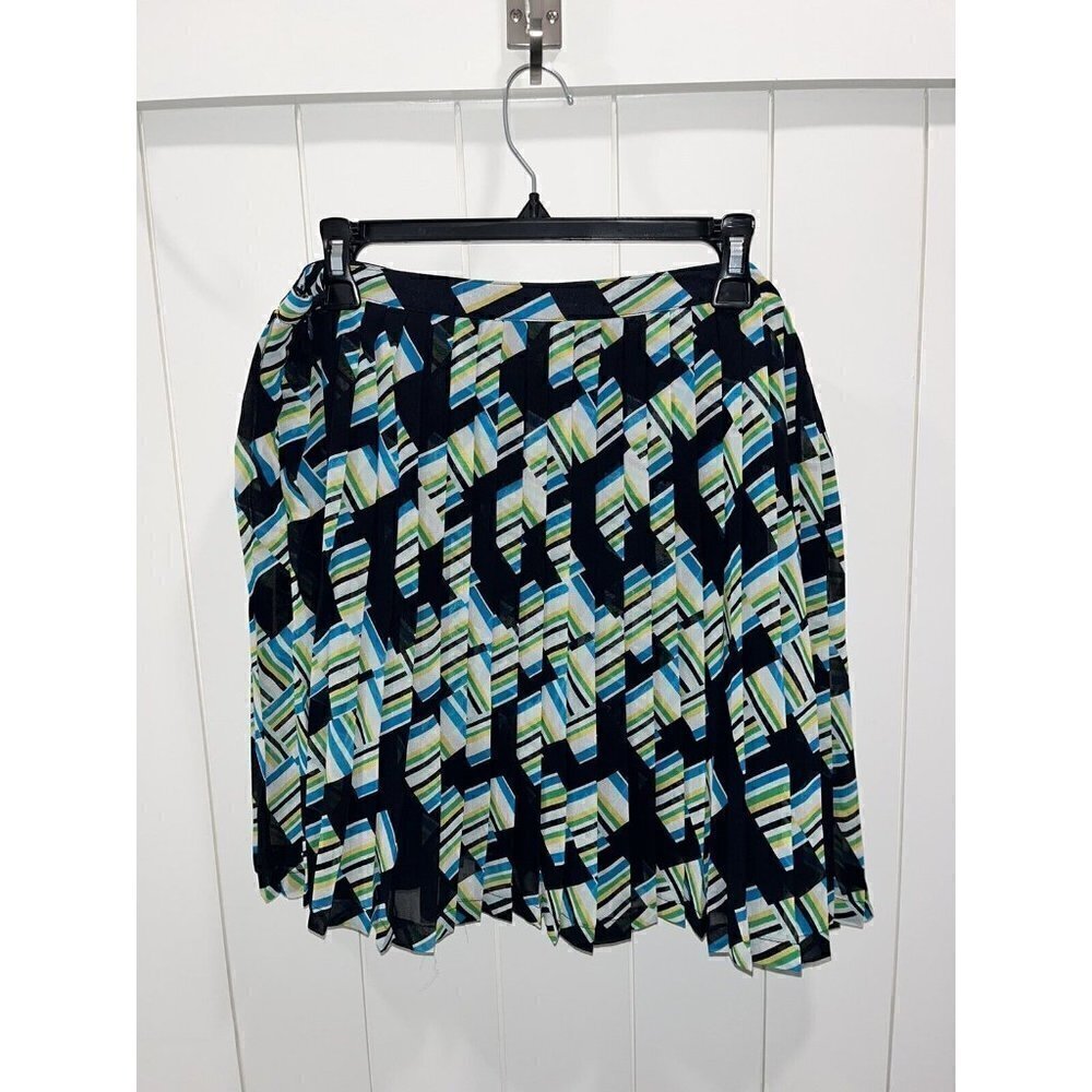 Banana Republic Women's Mini Pleated Lined Skirt 14 Multicolored Blue Geometric - Picture 2 of 7